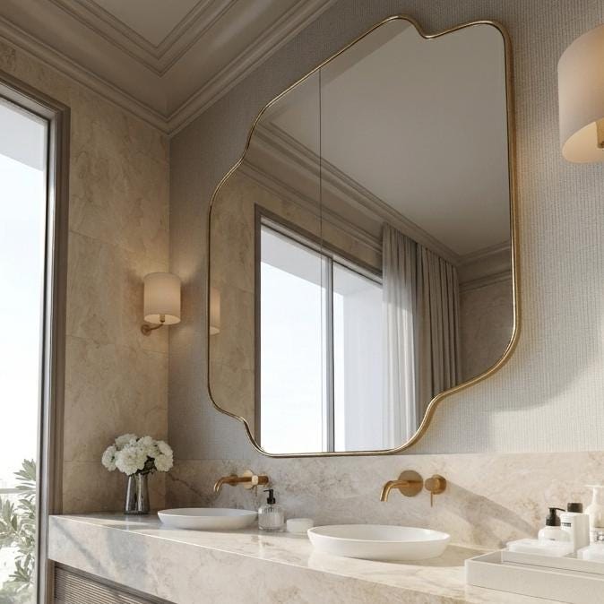 Organic Shaped Brass Mirror, Handmade Wall Mirror - Italian Style — view 2