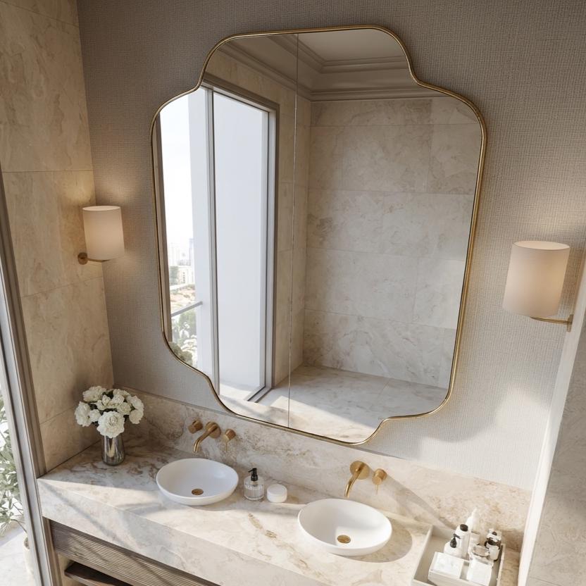 Organic Shaped Brass Mirror, Handmade Wall Mirror - Italian Style — view 5