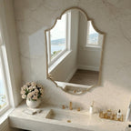 Handmade Moroccan Brass Vanity Mirror, Modern Gold Wall Decor — view 3