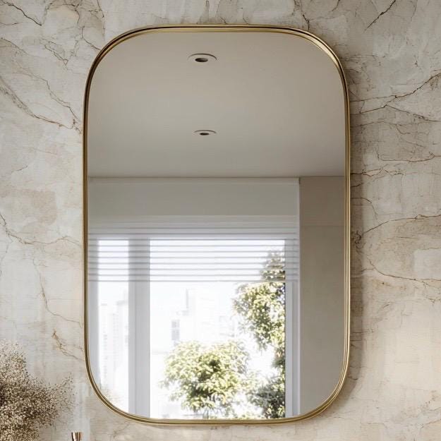Unlacquered Brass Mirror, Luxury Handmade Bathroom Vanity Mirror, Minimalist Decor — view 5