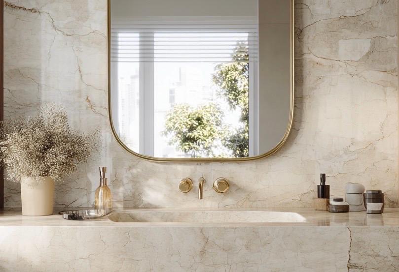 Unlacquered Brass Mirror, Luxury Handmade Bathroom Vanity Mirror, Minimalist Decor — view 3