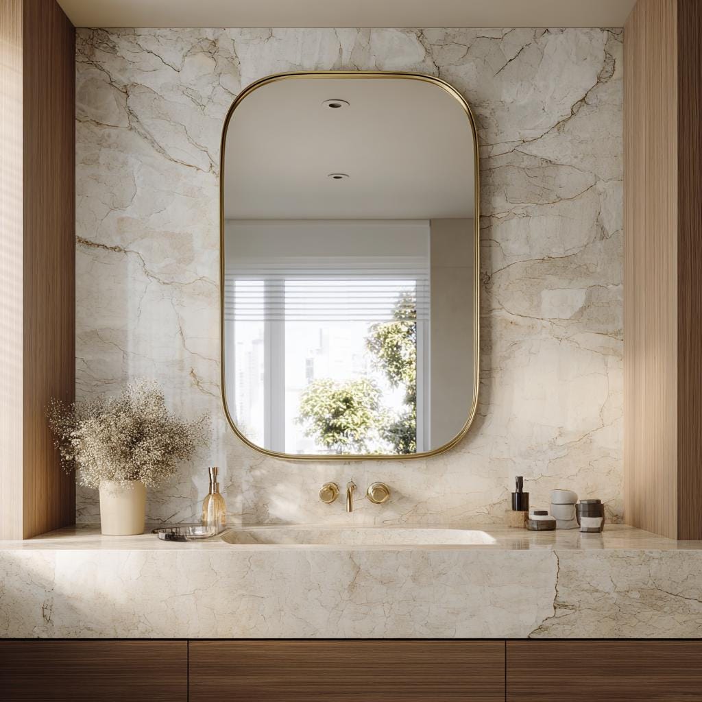 Unlacquered Brass Mirror, Luxury Handmade Bathroom Vanity Mirror, Minimalist Decor