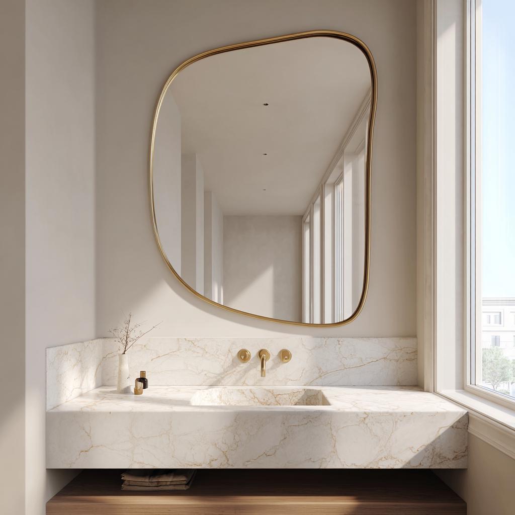 Unlacquered Brass Mirror, Luxury Handmade Bathroom Vanity Mirror, Minimalist Decor