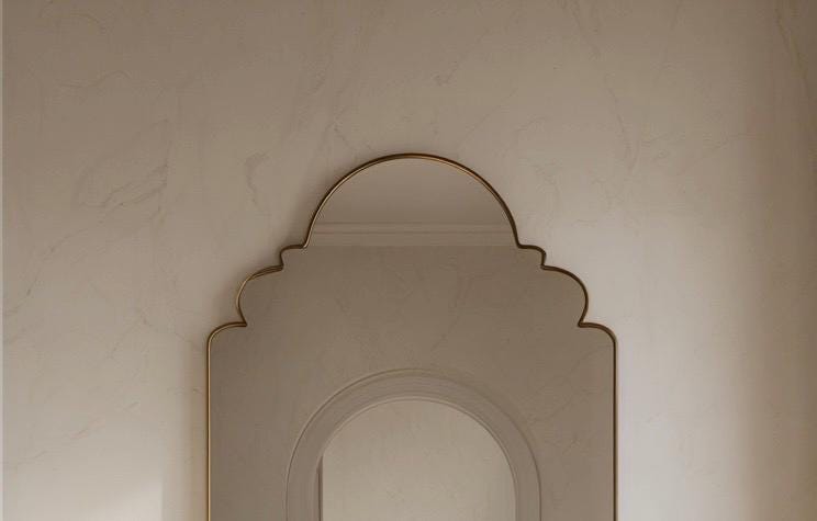 Handmade Moroccan Brass Vanity Mirror, Modern Gold Wall Decor — view 4