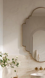 Handmade Moroccan Brass Vanity Mirror, Modern Gold Wall Decor — view 3
