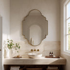 Handmade Moroccan Brass Vanity Mirror, Modern Gold Wall Decor