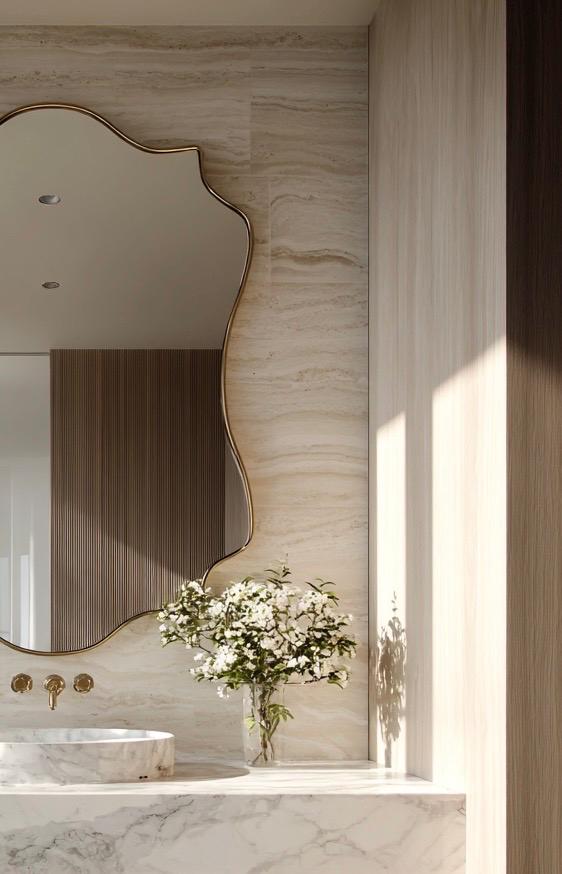 Unlacquered Brass Mirror, Luxury Handmade Bathroom Vanity Mirror, Minimalist Decor — view 6