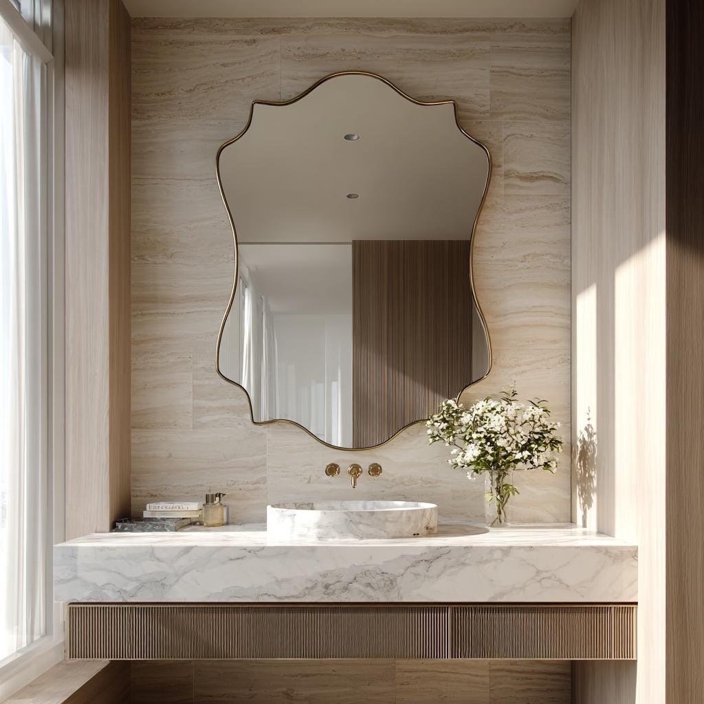 Unlacquered Brass Mirror, Luxury Handmade Bathroom Vanity Mirror, Minimalist Decor