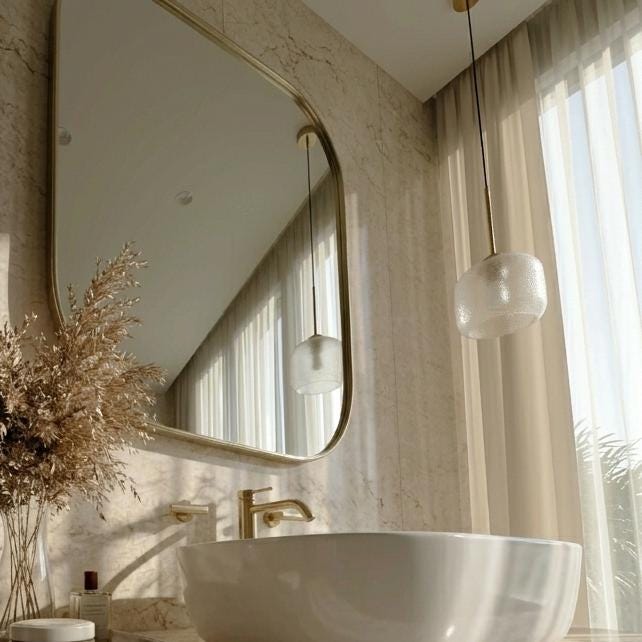 Handmade Solid Brass Bathroom Mirror – Rustic Farmhouse Wall Decor — view 2