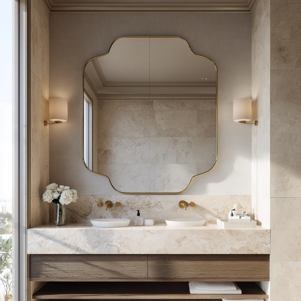 Organic Shaped Brass Mirror, Handmade Wall Mirror - Italian Style