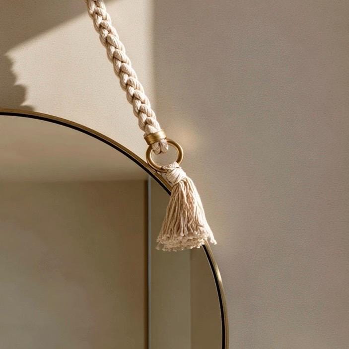 Handmade Moroccan Rope Hanging Mirror, Round Brass Wall Decor — view 6