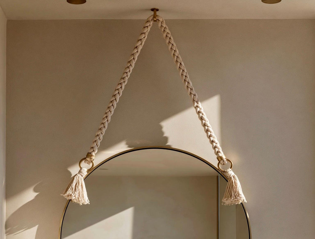 Handmade Moroccan Rope Hanging Mirror, Round Brass Wall Decor — view 7