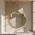 Handmade Moroccan Rope Hanging Mirror, Round Brass Wall Decor