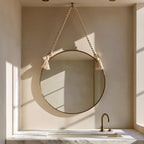 Handmade Moroccan Rope Hanging Mirror, Round Brass Wall Decor