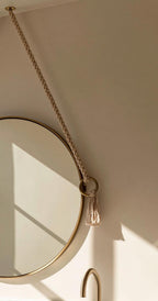 Minimalist Hanging Mirror with Rope, Brass Round Mirror, Boho Bathroom Decor — view 6