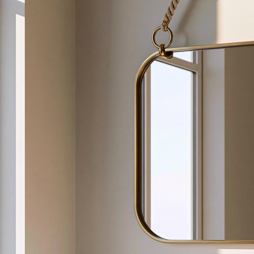 Modern Brass Hanging Mirror, Minimalist Vanity Mirror, Luxury Home Decor — view 4