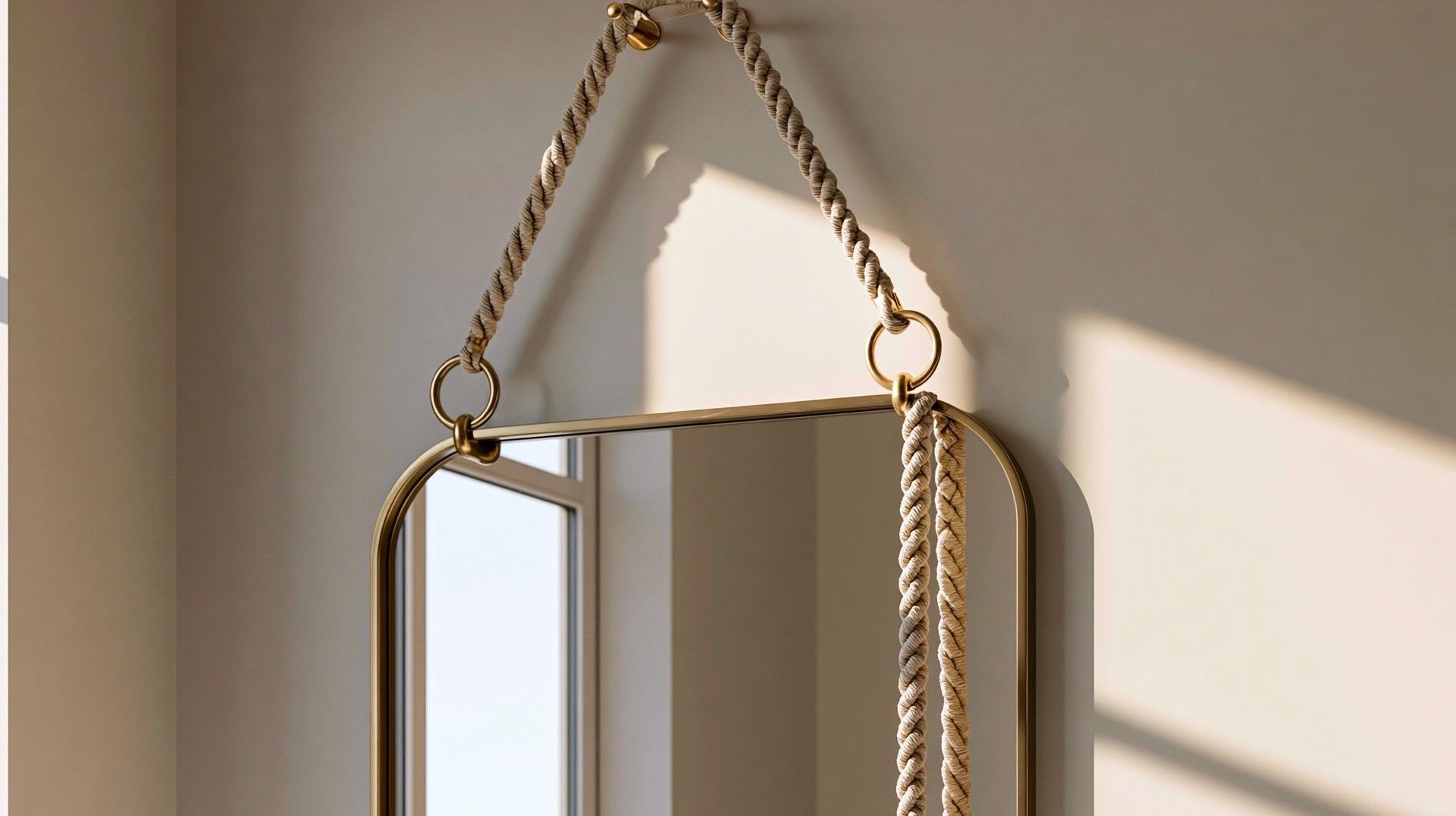Modern Brass Hanging Mirror, Minimalist Vanity Mirror, Luxury Home Decor — view 6
