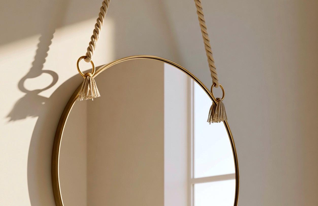Luxury Brass Mirror for Bathroom, Round Hanging Mirror, Minimalist Wall Decor — view 5