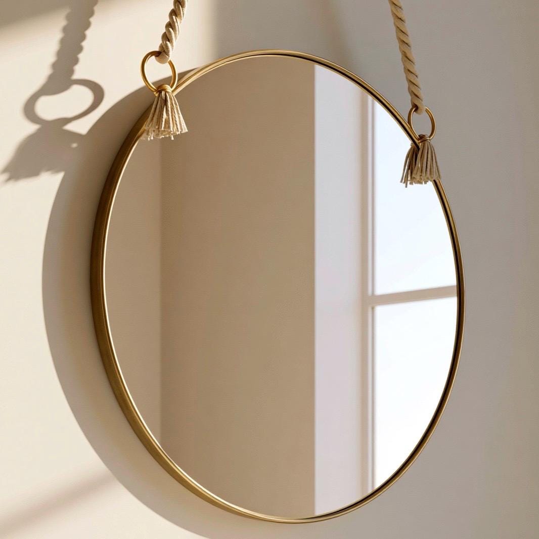 Luxury Brass Mirror for Bathroom, Round Hanging Mirror, Minimalist Wall Decor — view 3