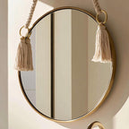 Handmade Moroccan Brass Round Mirror, Organic Boho Wall Decor — view 3