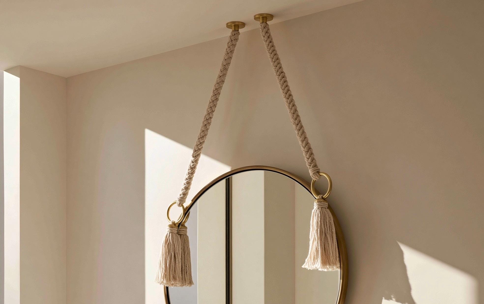 Handmade Moroccan Brass Round Mirror, Organic Boho Wall Decor — view 7