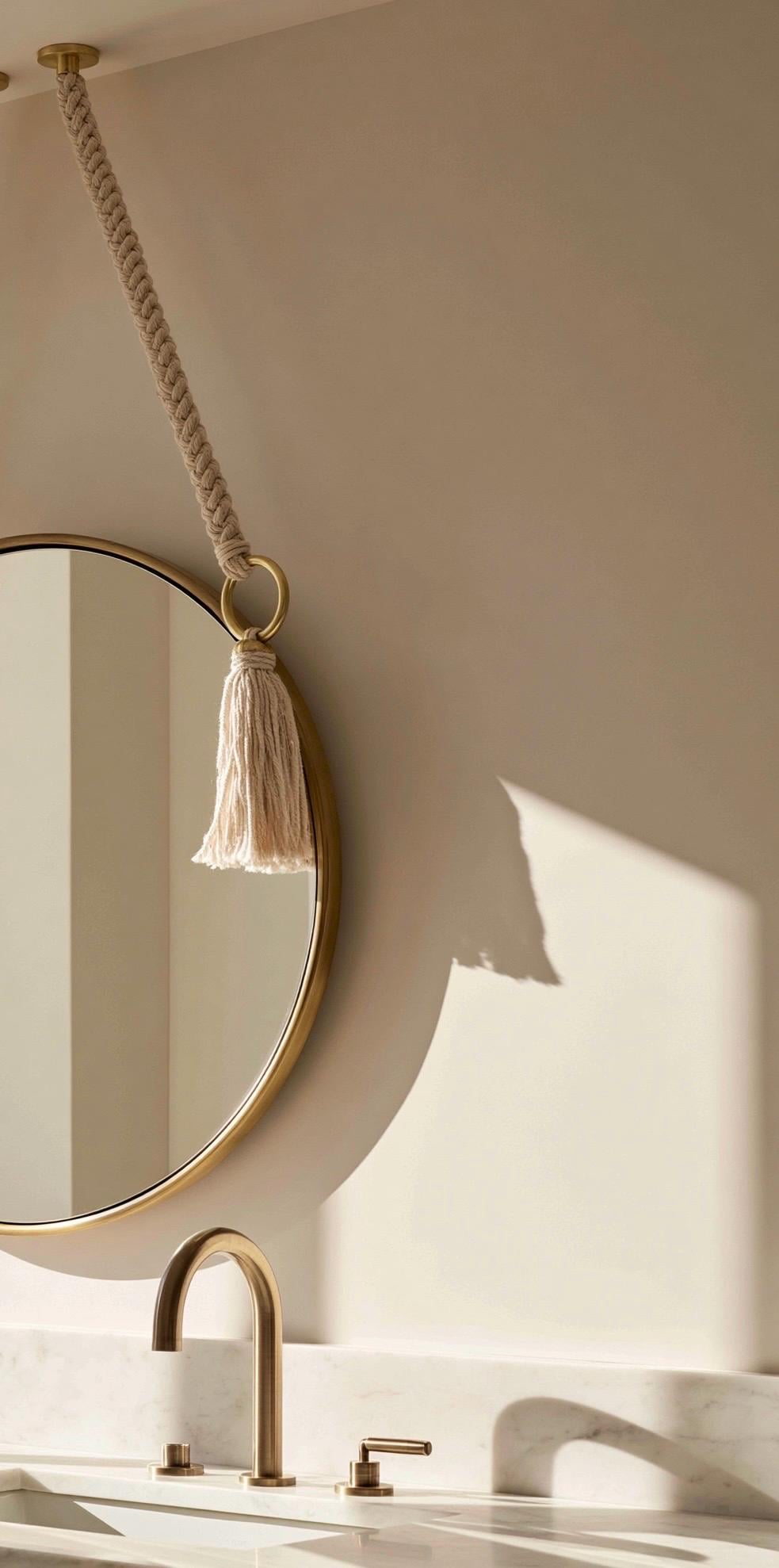 Handmade Moroccan Brass Round Mirror, Organic Boho Wall Decor — view 6