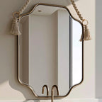 Handmade Moroccan Rope Hanging Mirror, Italian Brass Frame, Elegant Wall Decor — view 3