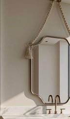 Handmade Moroccan Rope Hanging Mirror, Italian Brass Frame, Elegant Wall Decor — view 5
