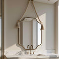 Handmade Moroccan Rope Hanging Mirror, Italian Brass Frame, Elegant Wall Decor