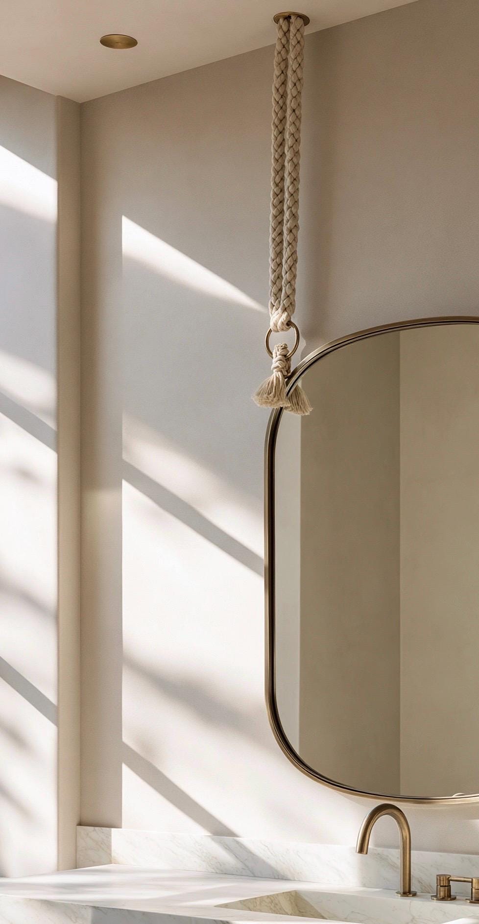 Custom Oval Brass Mirror, Hanging Rope Mirror, Moroccan Artisan Wall Decor — view 6