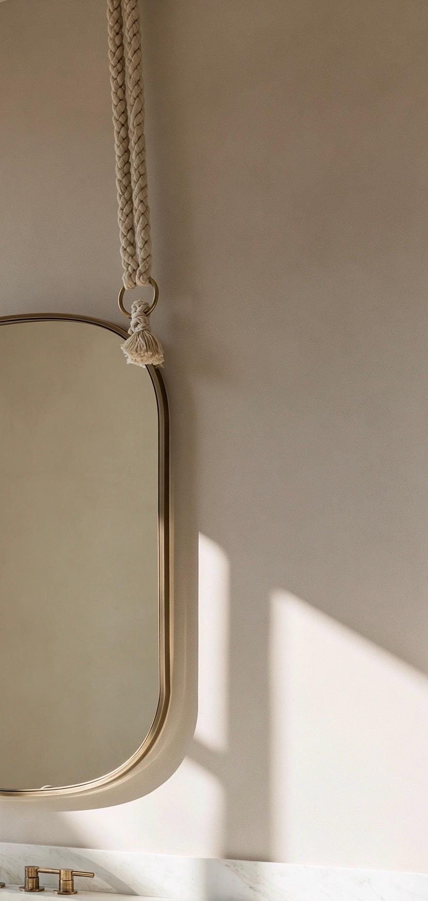 Custom Oval Brass Mirror, Hanging Rope Mirror, Moroccan Artisan Wall Decor — view 7