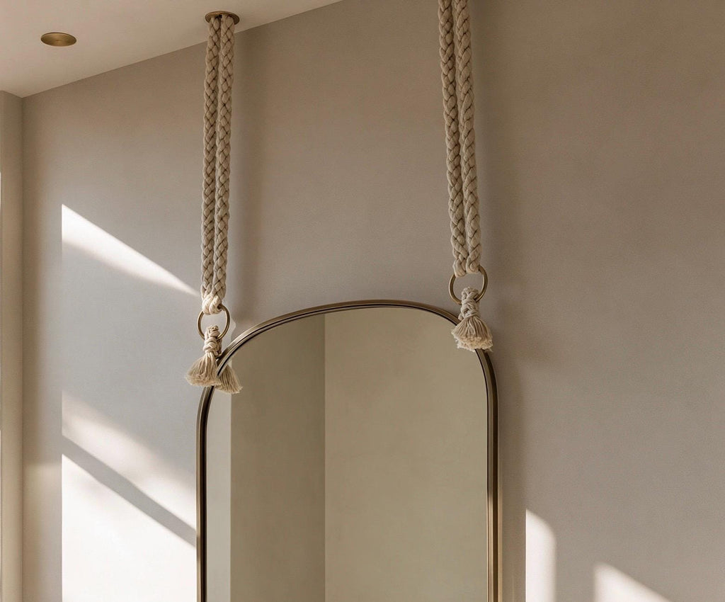 Custom Oval Brass Mirror, Hanging Rope Mirror, Moroccan Artisan Wall Decor — view 5