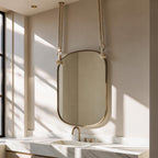 Custom Oval Brass Mirror, Hanging Rope Mirror, Moroccan Artisan Wall Decor