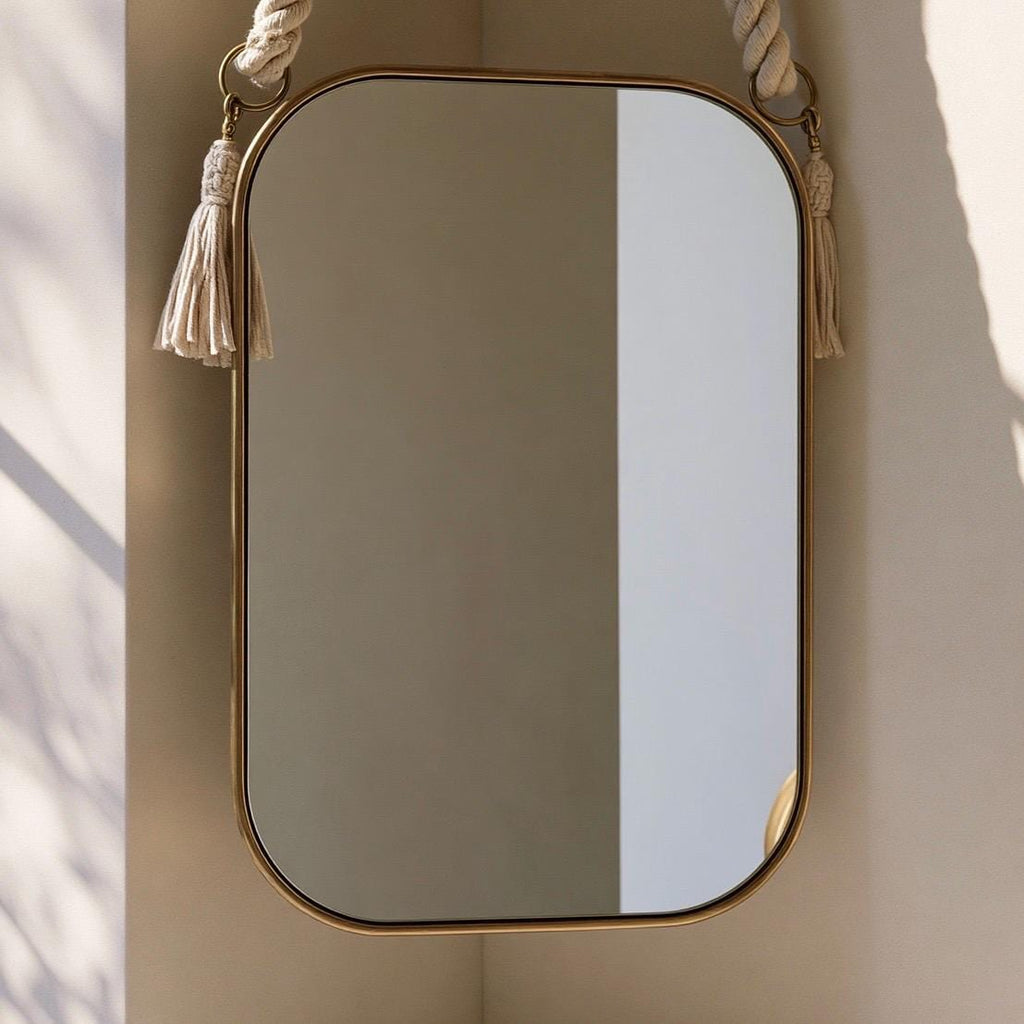 Handmade Brass Round Mirror with Rope, Designer Bathroom Mirror, Luxury Wall Decor — view 3