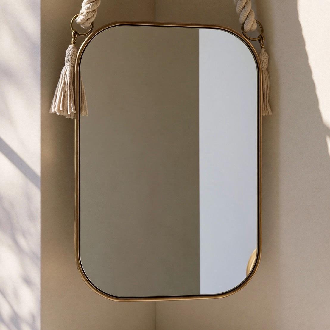 Handmade Brass Round Mirror with Rope, Designer Bathroom Mirror, Luxury Wall Decor — view 3
