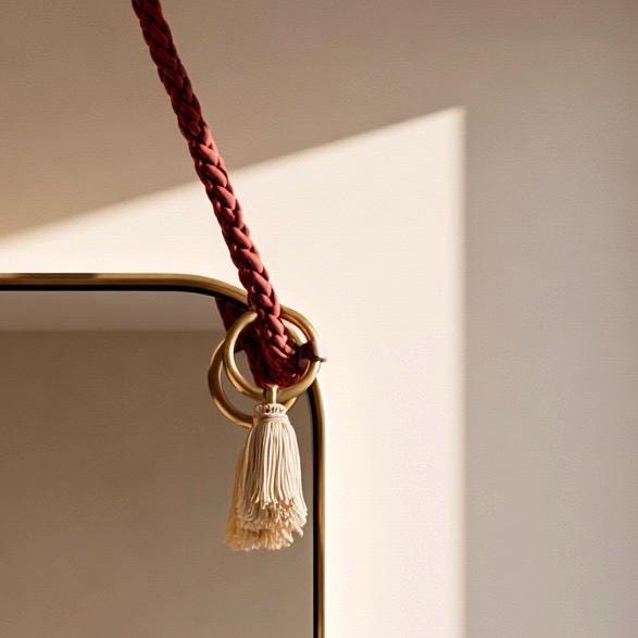Brass Round Mirror with Rope, Designer Bathroom Mirror, Luxury Wall Decor — view 4