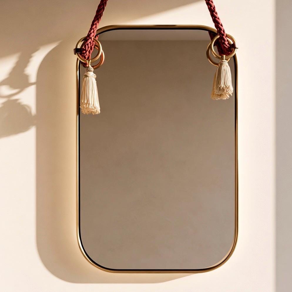 Brass Round Mirror with Rope, Designer Bathroom Mirror, Luxury Wall Decor — view 3