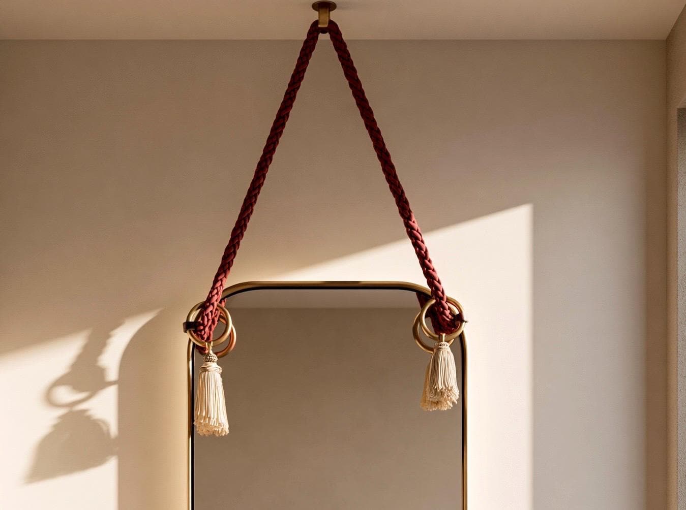 Brass Round Mirror with Rope, Designer Bathroom Mirror, Luxury Wall Decor — view 6
