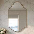 Handmade Moroccan Brass Vanity Mirror, Modern Gold Wall Decor — view 4