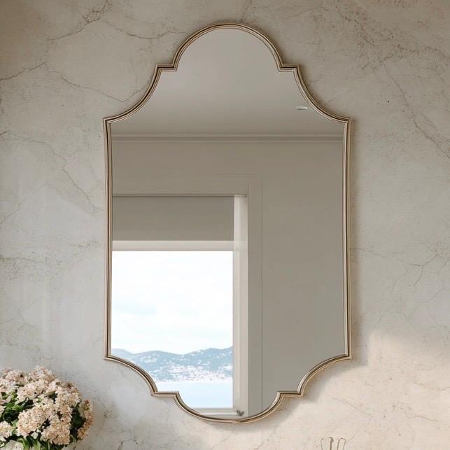 Handmade Moroccan Brass Vanity Mirror, Modern Gold Wall Decor — view 4