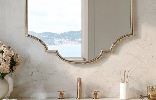 Handmade Moroccan Brass Vanity Mirror, Modern Gold Wall Decor — view 6