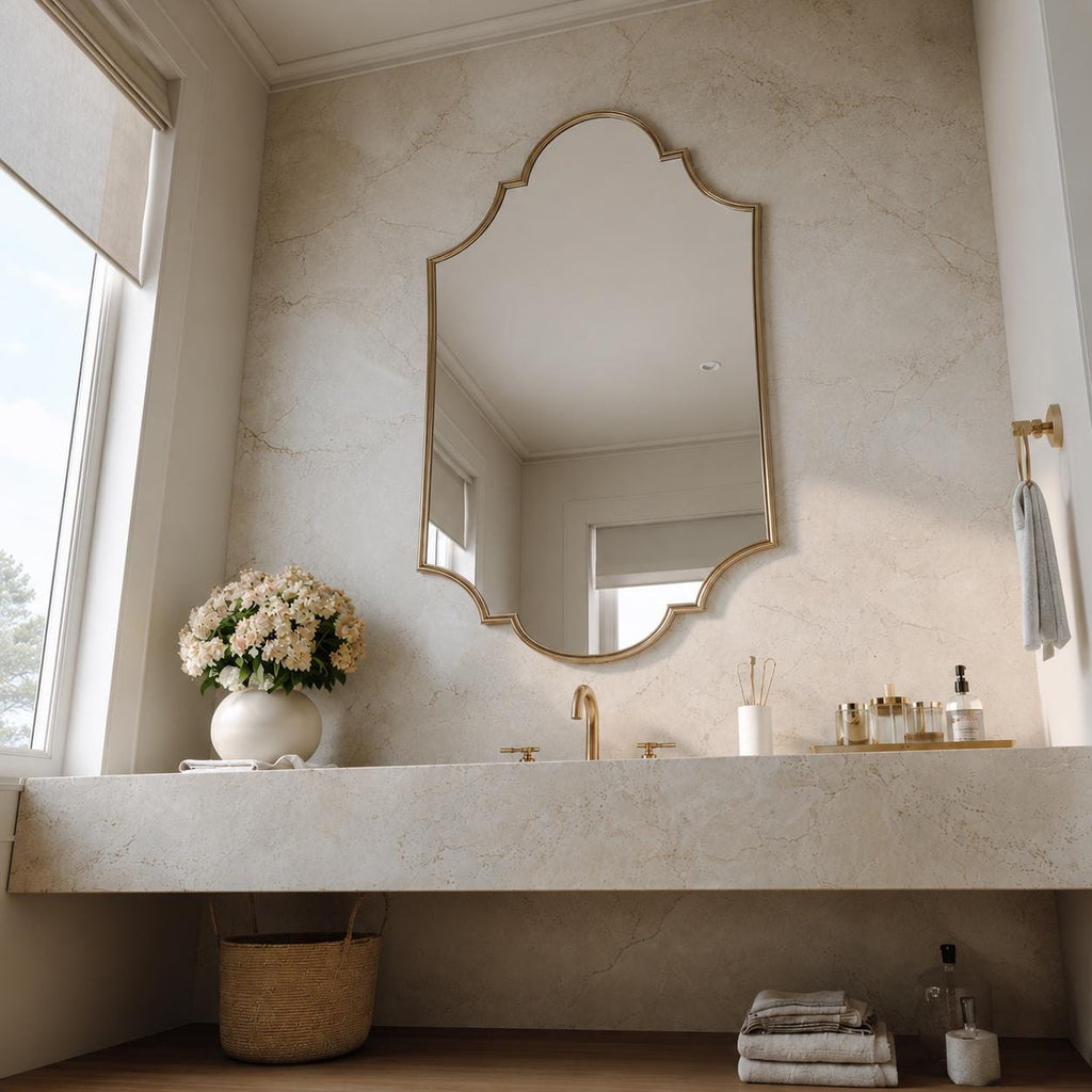 Handmade Moroccan Brass Vanity Mirror, Modern Gold Wall Decor — view 7