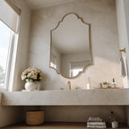 Handmade Moroccan Brass Vanity Mirror, Modern Gold Wall Decor — view 7