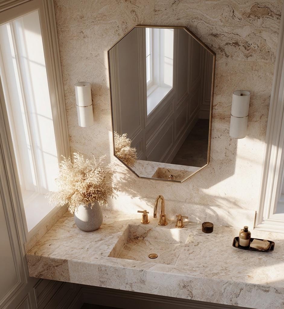 Handmade Brass Vanity Mirror, Italian Inspired Wall Decor, Moroccan Artisan Craftsmanship — view 4