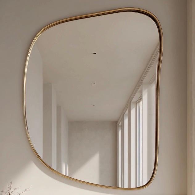 Unlacquered Brass Mirror, Luxury Handmade Bathroom Vanity Mirror, Minimalist Decor — view 7