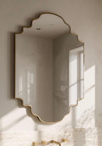 Handmade Moroccan Brass Vanity Mirror, Antique Brass Wall Decor — view 3