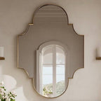 Wavy Brass Mirror, Luxury Wall Art Mirror, Handmade Modern Home Decor — view 2