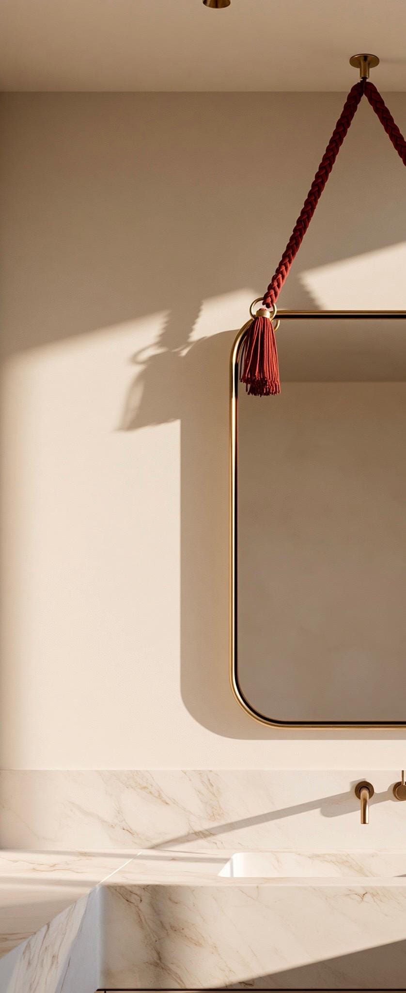 Brass Mirror, Hanging Rope Mirror, Moroccan Artisan Wall Decor — view 7