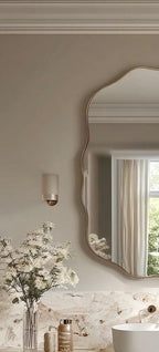 Sculptural Brass Mirror, Handmade Luxury Statement Wall Art, Modern Interior Miror — view 3