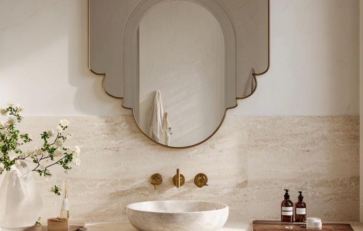 Handmade Moroccan Brass Vanity Mirror, Modern Gold Wall Decor — view 5